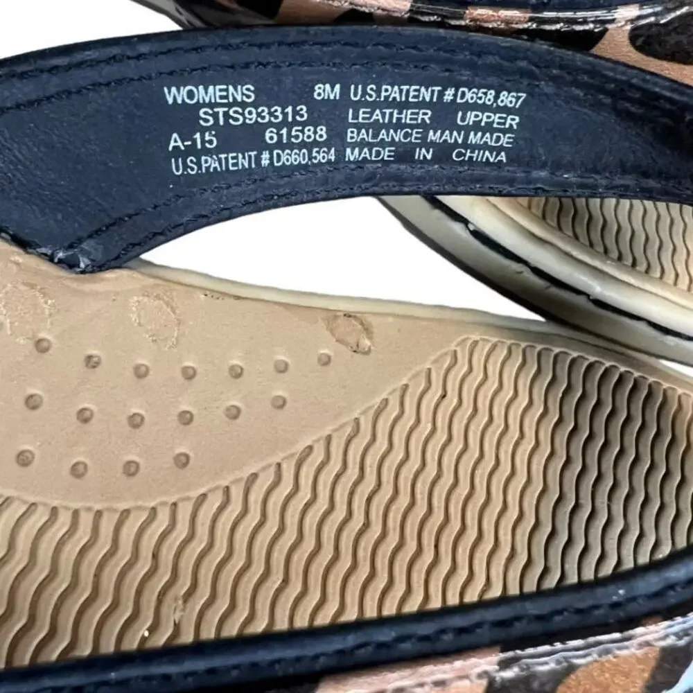 Sperry Top Sider Leather Flip Flop Sandals Tan Black Leopard Print Size 8m Comfy